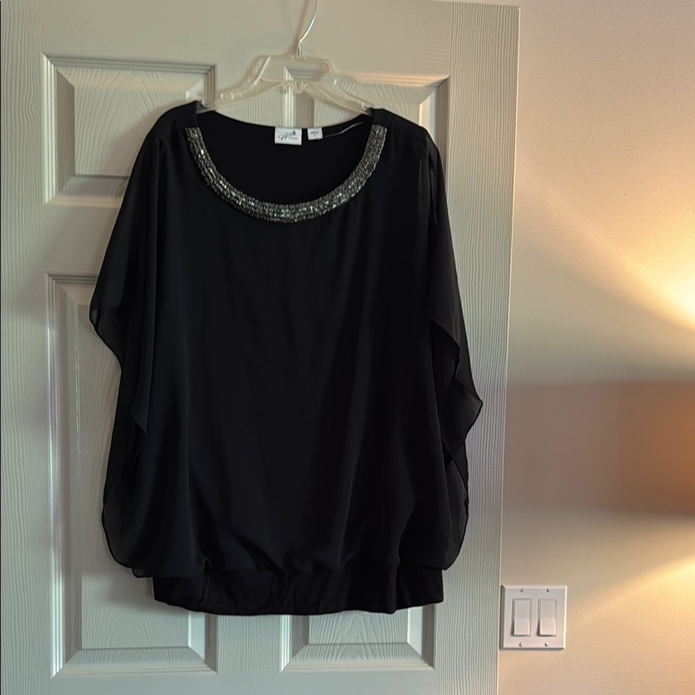 Cato Black Boxy Blouse with Silver Embellishments